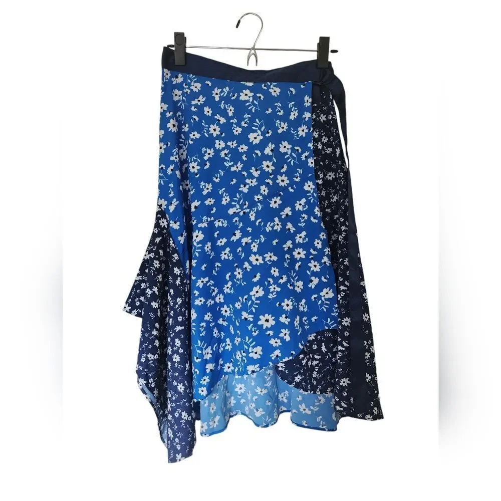AQUA Mixed floral print skirt/size S/Asymmetrical/Flared/Midi